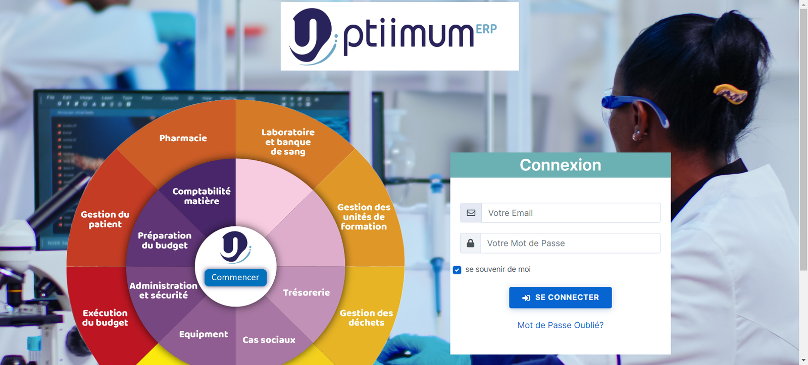 Page de connexion Uptiimum ERP