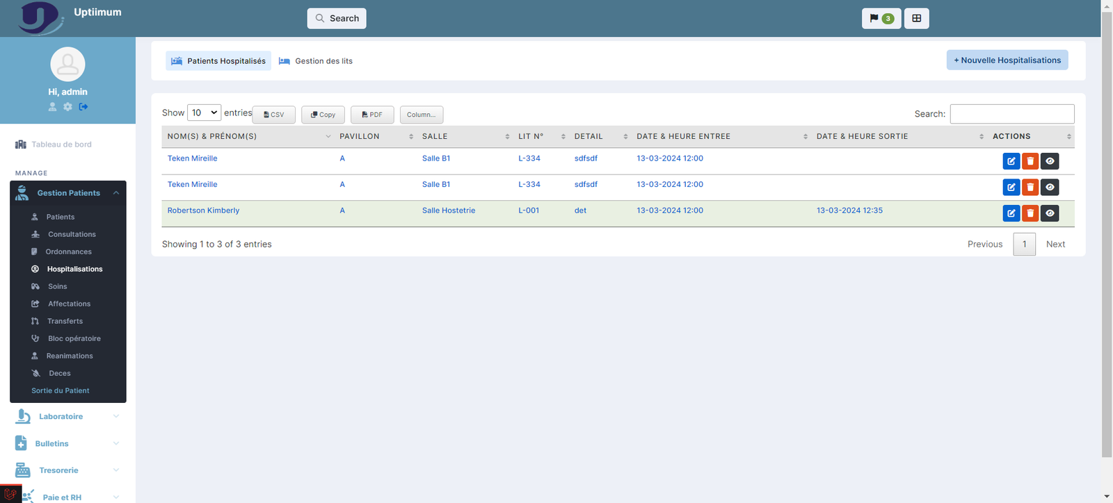 Module hospitalisation Uptiimum ERP